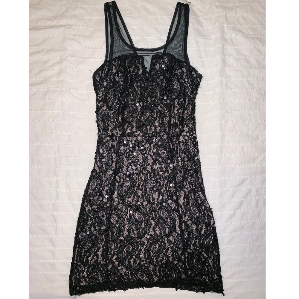 Black & nude sequin mini dress